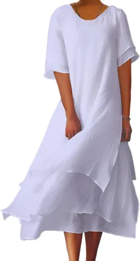 Akivide Women's Summer Flowy Tiered Layed Linen Maxi Dress Casual Loose A-Line Short Sleeve Sundress for Women 2024