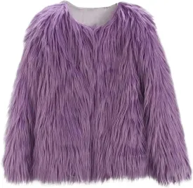Baby Girls Children Fashion Autumn Winter Faux-Fur Coat Jacket 2-10Y Kids Thick Warm Outwear Clothes (Purple-1, 9-10 Years)