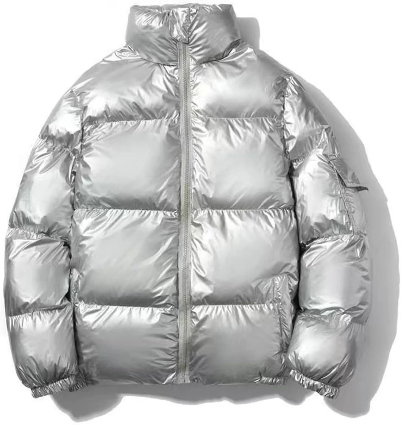Cambkatl Men's Glossy Padded Winter Coat Metallic Full Zip Down Quilted Puffer Jacket Warm Plus Size Shiny Puffy Outerwear