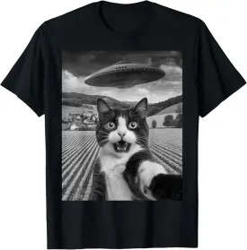 Cat Selfie With Alien UFO Funny Cat Gifts For Men Women Kid T-Shirt