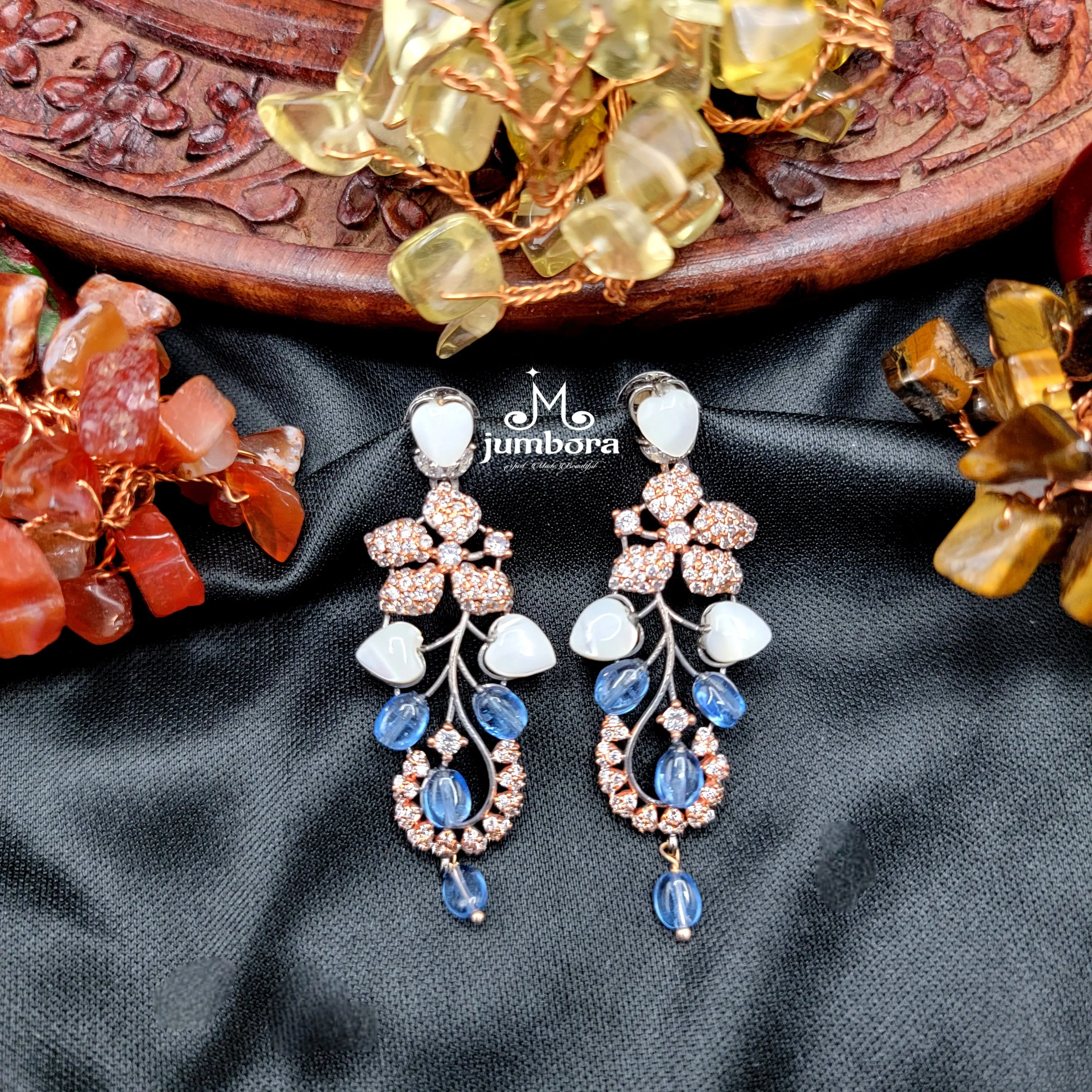 Contemporary Blue & White Victorian Rose Gold AD Zircon (CZ) Earring