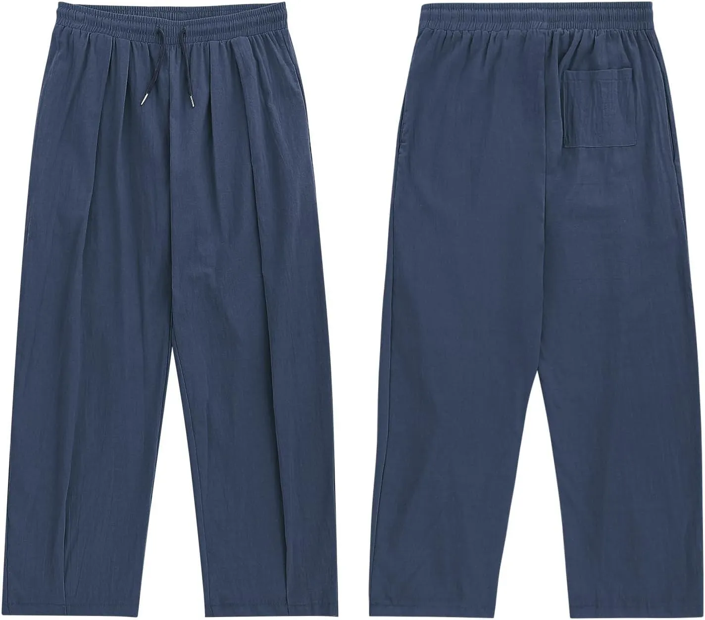Cotton Linen Pants Men Casual Elastic Waist Drawstring Beach Trousers with Pockets Summer Lightweight Yoga Long Pants