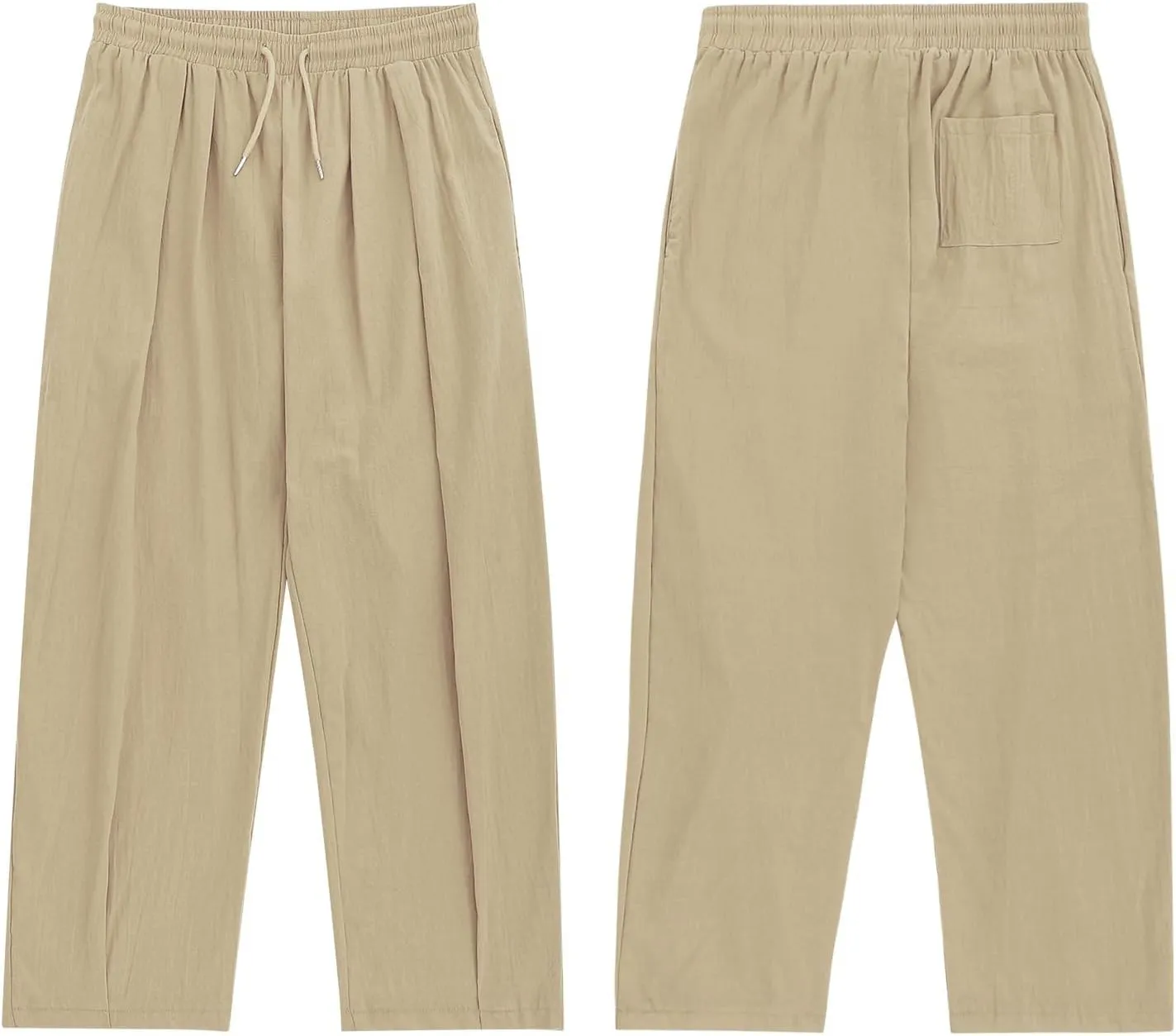 Cotton Linen Pants Men Casual Elastic Waist Drawstring Beach Trousers with Pockets Summer Lightweight Yoga Long Pants