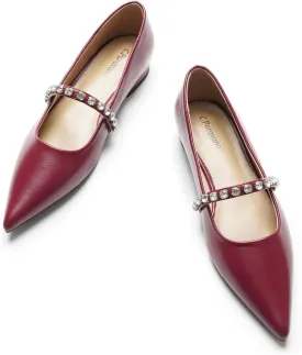 C.Paravano Crystal Strap Flats Pointed Toe Shoes Mary Jane Women's Flats for Dressy Office Causal