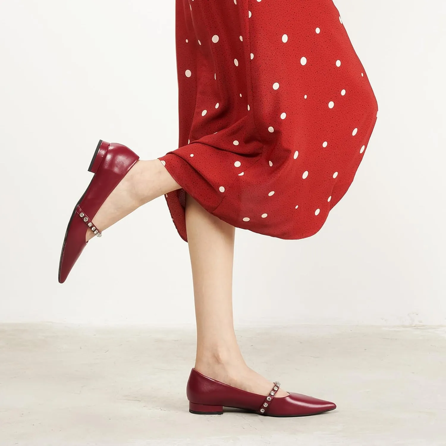 C.Paravano Crystal Strap Flats Pointed Toe Shoes Mary Jane Women's Flats for Dressy Office Causal