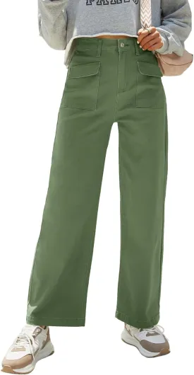 Dokotoo Womens Cargo Pants Women Baggy Wide Leg High Waist Casual Pants Jean Stretch Pants