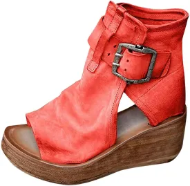 High Top Sandals for Women Platform Summer Vintage Casual Fish Mouth Open Toe Buckle Hollow Chunky Wedge Sandals Comfy Ladies Outdoor Roman Shoes