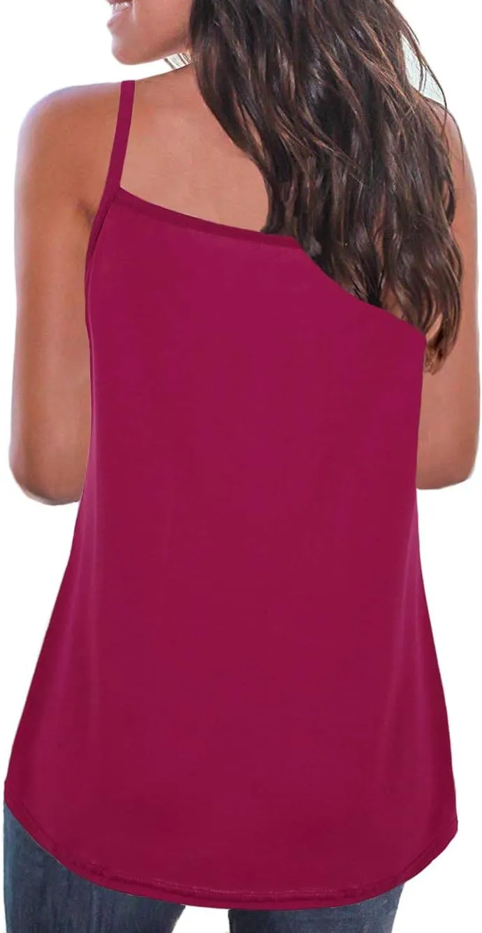 Kaei&Shi Print Long Vest,Flowy Tank Top for Women,Loose Cami,Pleated Dressy Swing Spaghetti Strap Camisole