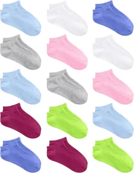 KEREDA 15 Pairs Kids Ankle Socks Boys Girls Half Cushion Low Cut Athletic Socks