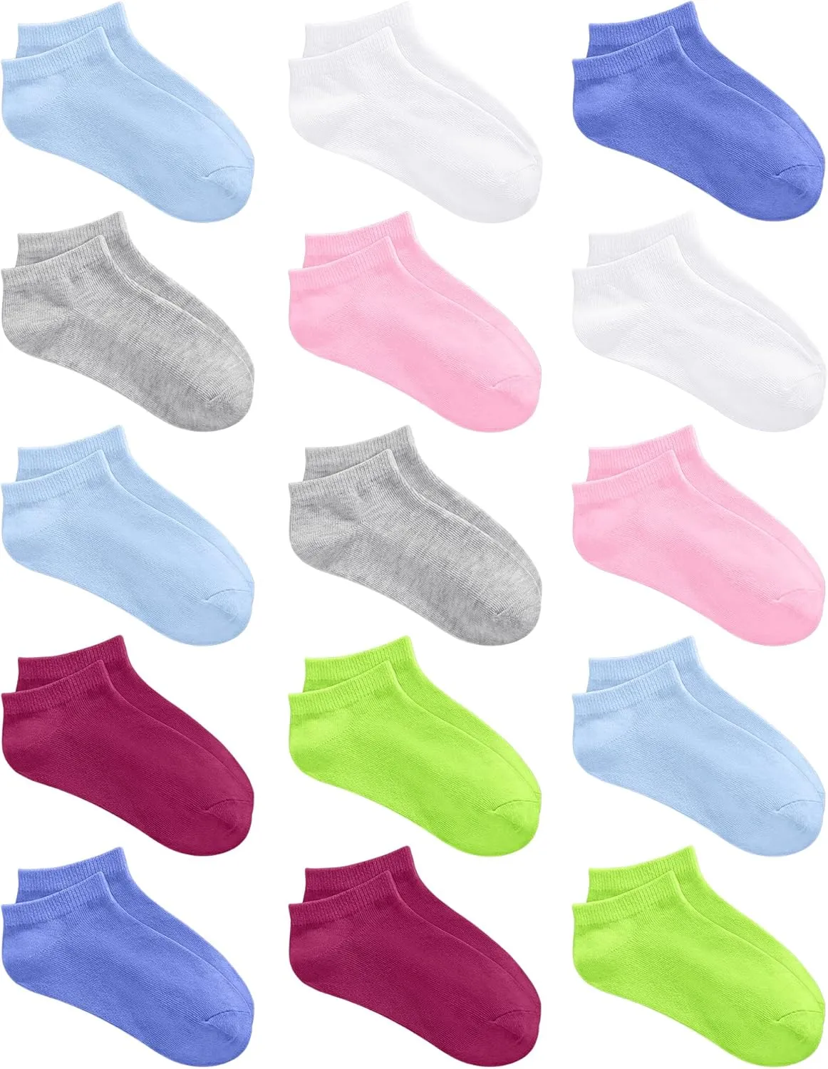 KEREDA 15 Pairs Kids Ankle Socks Boys Girls Half Cushion Low Cut Athletic Socks