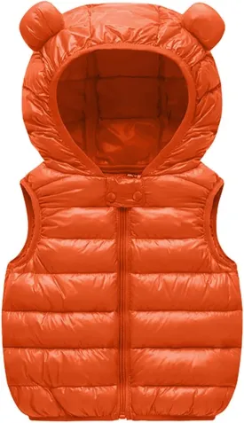 Kids Boys Girls Winter Warm Down Padded Vest Hooded Zipper Sleeveless Jacket aistcoat Outwear (Orange, 6-12 Months)