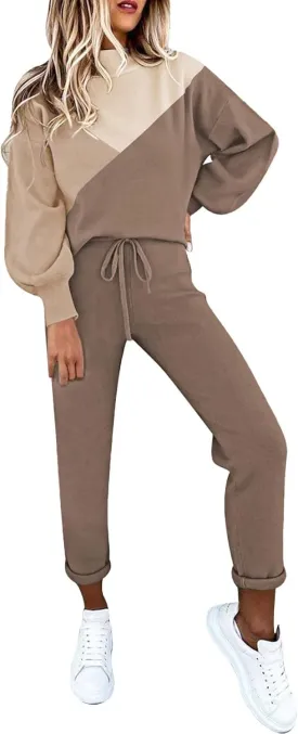 LaSuiveur Women's Two Piece Outfits Sweater Sets Knit Pullover with Drawstring Long Pants Tracksuit Lounge Set