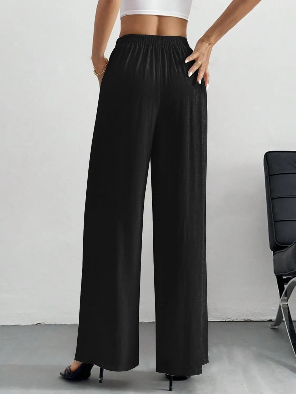 Linen Pants for Women Wide Leg Summer Palazzo Pants Flowy Beach Pants with Pockets