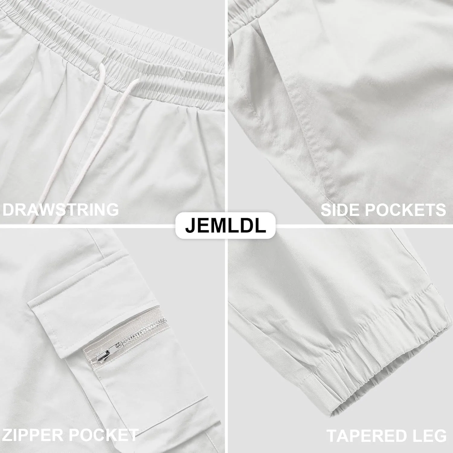 Mens Cargo Jogger Pants Elastic Waist Drawstring Regular with Zipper Pockets Cotton Pants for Men