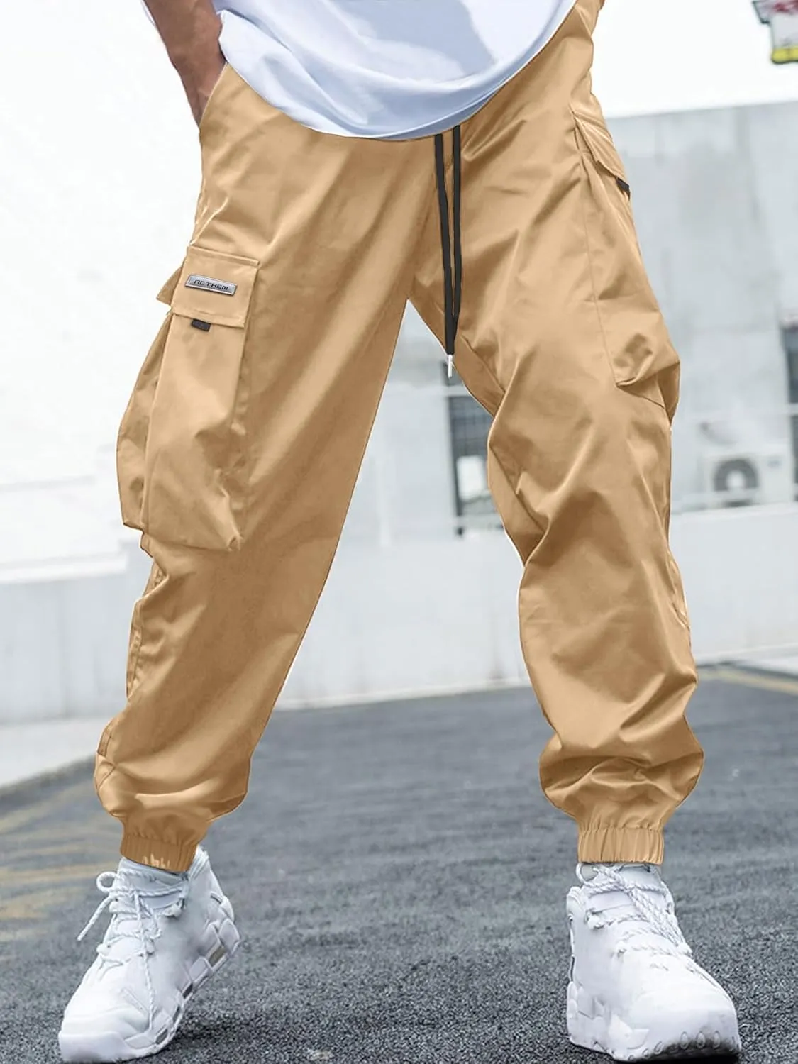 Mens Cargo Joggers Pants Elastic Waist Drawstring Baggy Sweatpants Techwear Pants for Men