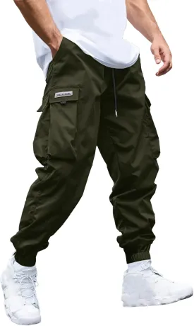 Mens Cargo Joggers Pants Elastic Waist Drawstring Baggy Sweatpants Techwear Pants for Men