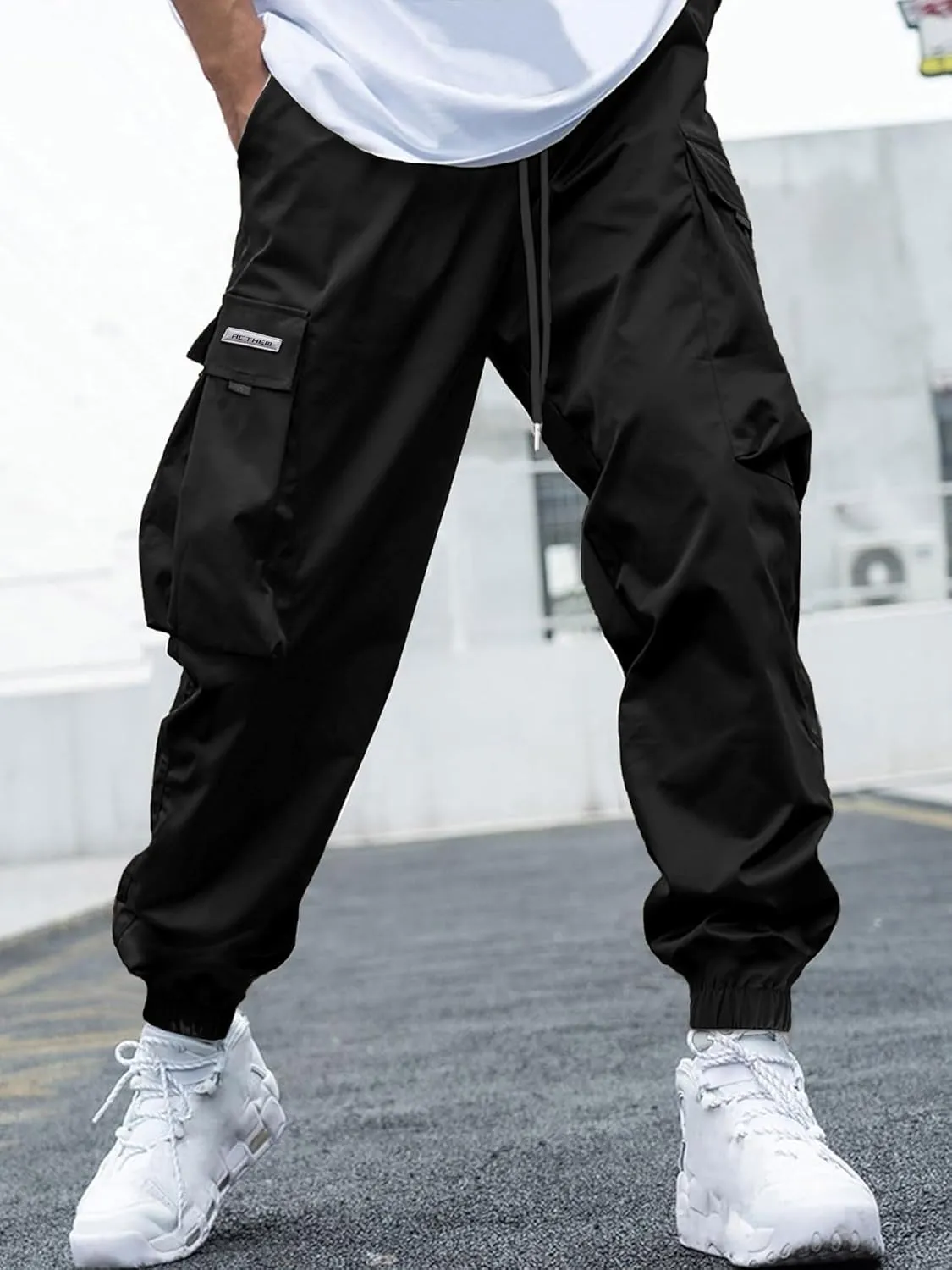 Mens Cargo Joggers Pants Elastic Waist Drawstring Baggy Sweatpants Techwear Pants for Men