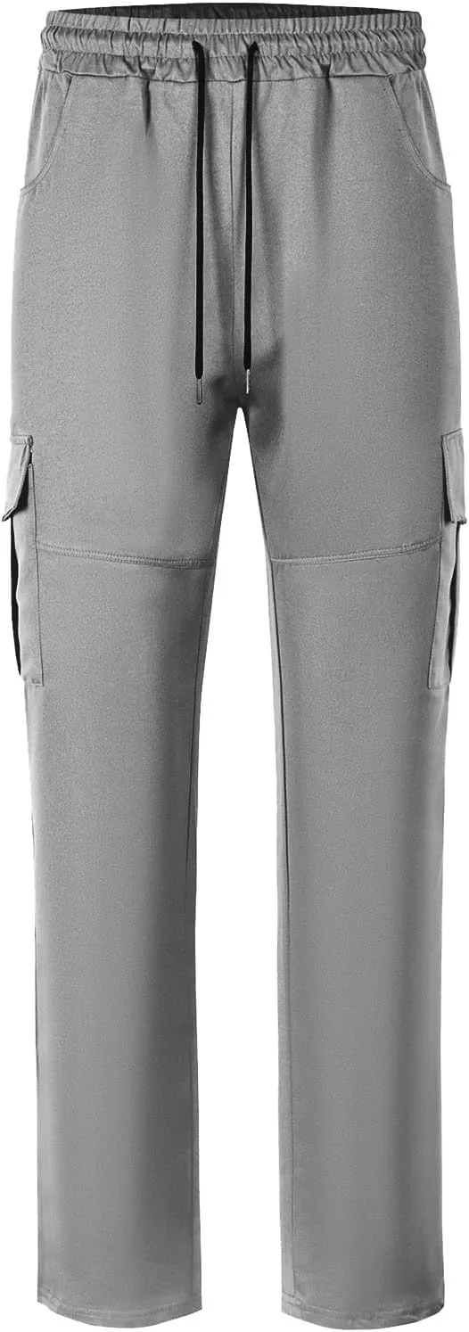 Men's Cargo Pant Elastic Drawstring Waist Straight Leg Pants with Pockets Casual Water Resistant Tapered Trousers