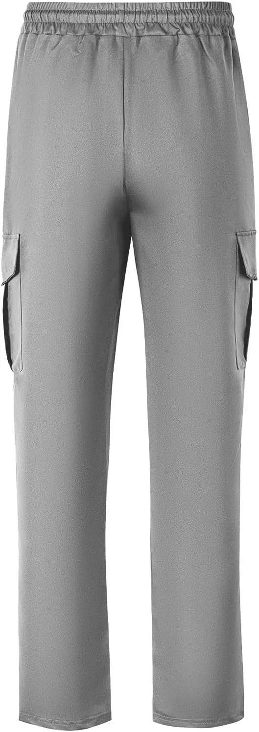 Men's Cargo Pant Elastic Drawstring Waist Straight Leg Pants with Pockets Casual Water Resistant Tapered Trousers
