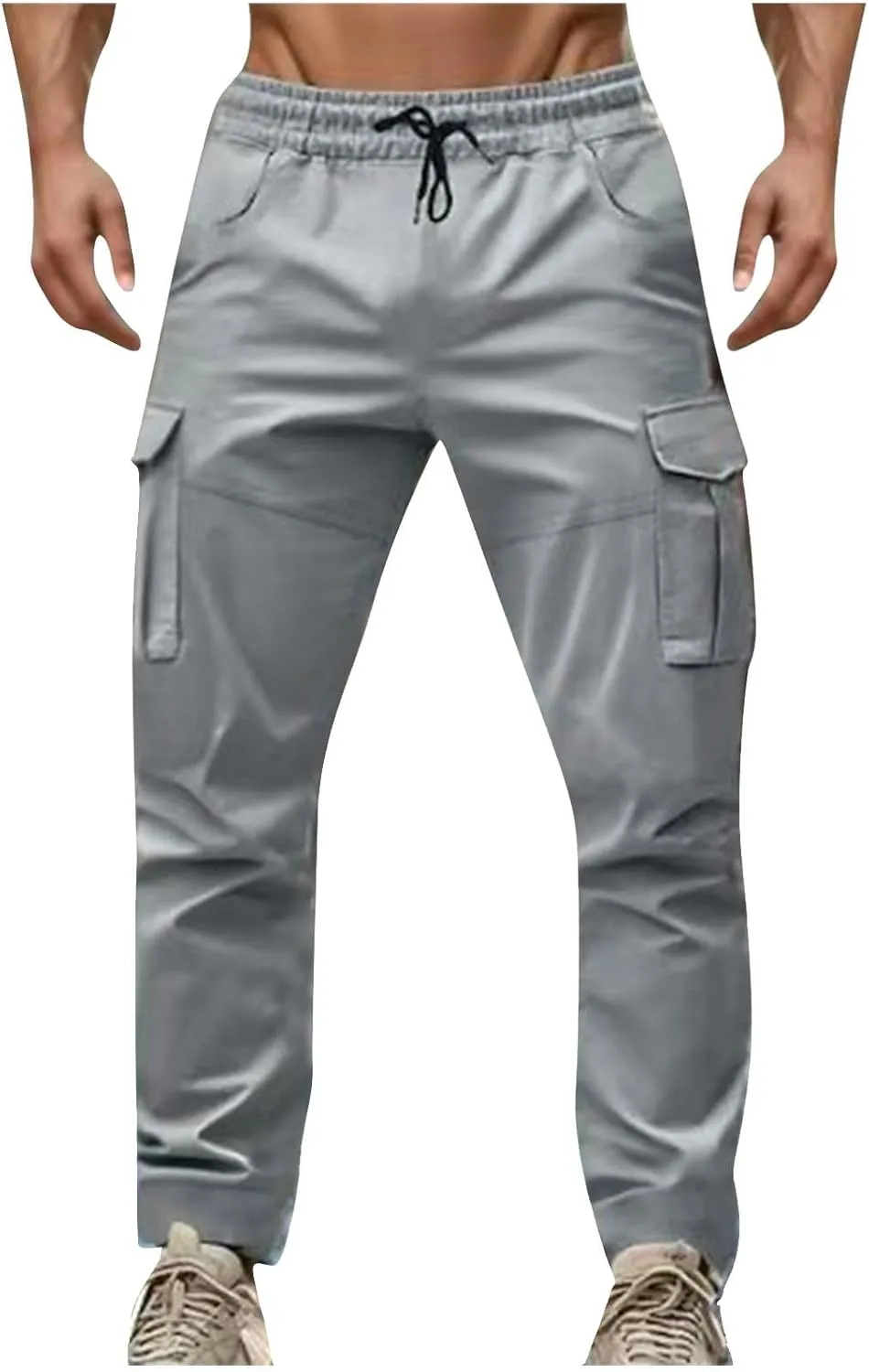 Men's Cargo Pant Elastic Drawstring Waist Straight Leg Pants with Pockets Casual Water Resistant Tapered Trousers