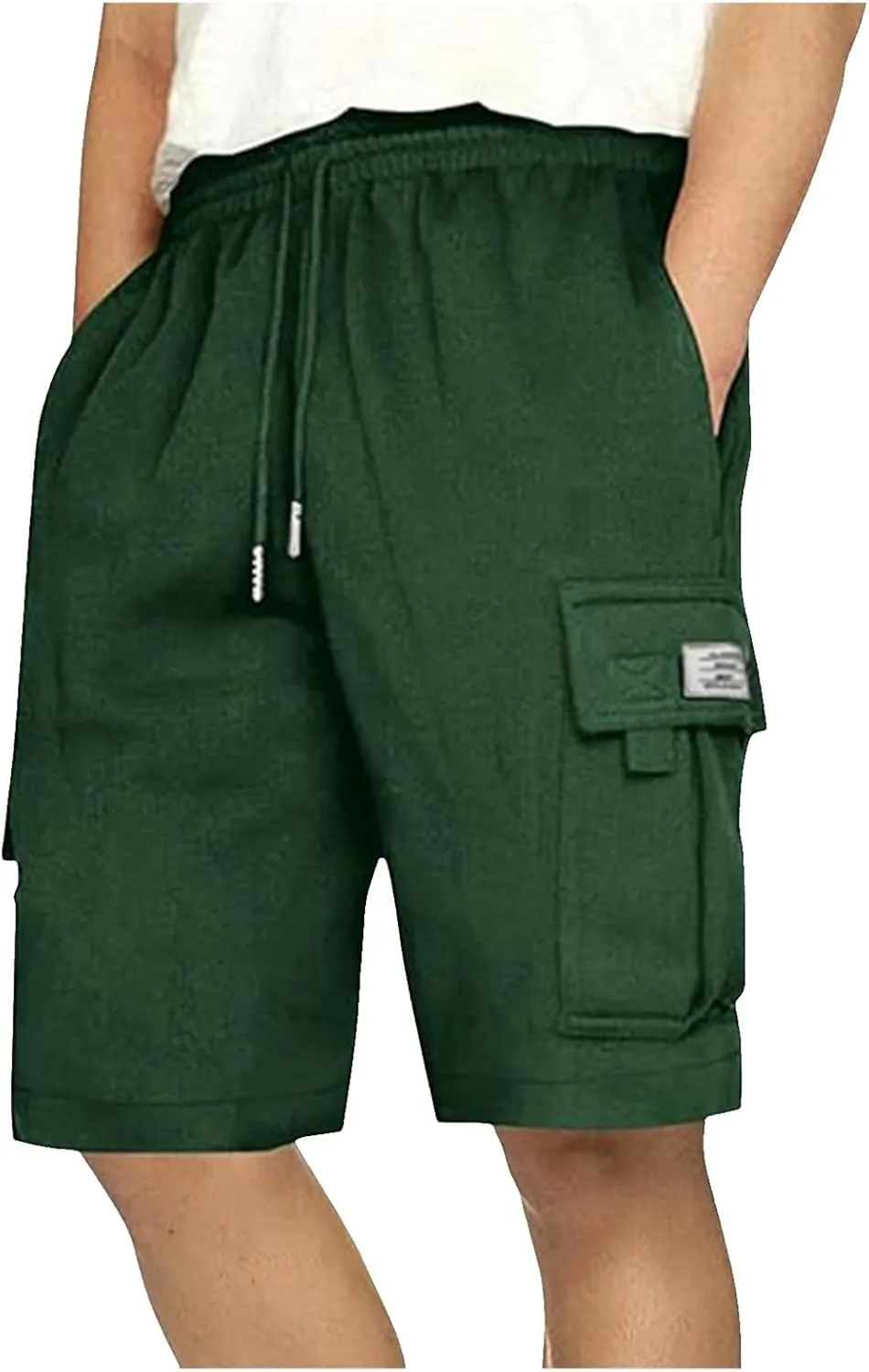 Mens Cargo Sweat Shorts Casual Drawstring Elastic Waist Athletic Workout Gym Jogger Shorts Summer Sport Short Pockets