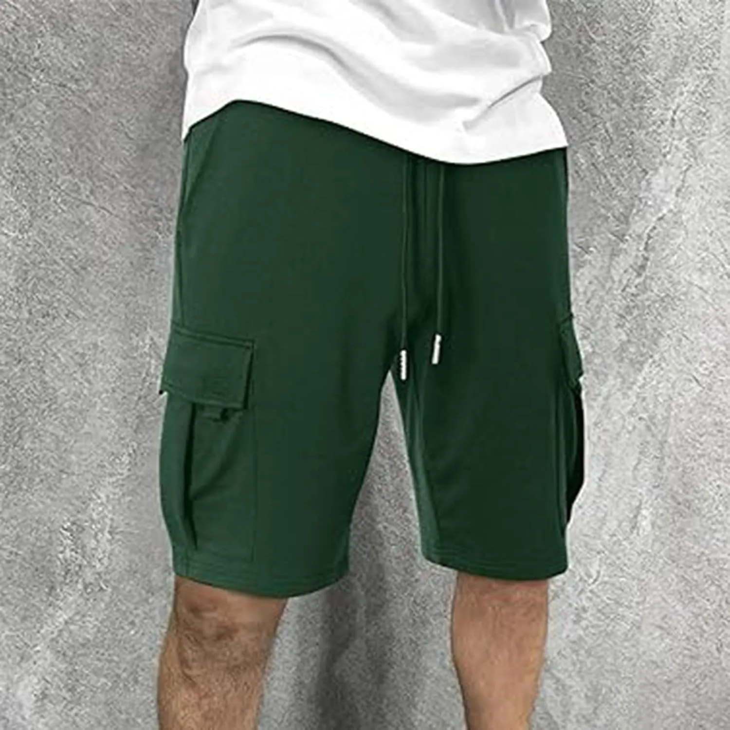 Mens Cargo Sweat Shorts Casual Drawstring Elastic Waist Athletic Workout Gym Jogger Shorts Summer Sport Short Pockets