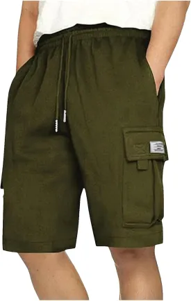 Mens Cargo Sweat Shorts Casual Drawstring Elastic Waist Athletic Workout Gym Jogger Shorts Summer Sport Short Pockets