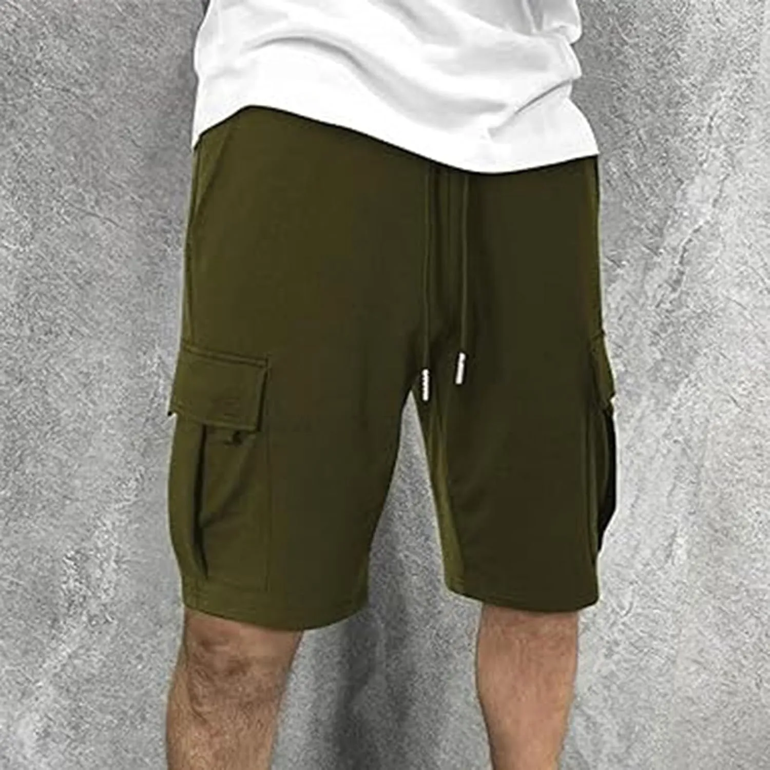 Mens Cargo Sweat Shorts Casual Drawstring Elastic Waist Athletic Workout Gym Jogger Shorts Summer Sport Short Pockets