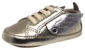 Old Soles Boy's and Girl's Gold & Silver Winged Leather Bambini Wings Elastic Lace Slip On Crib Walker Baby Shoe