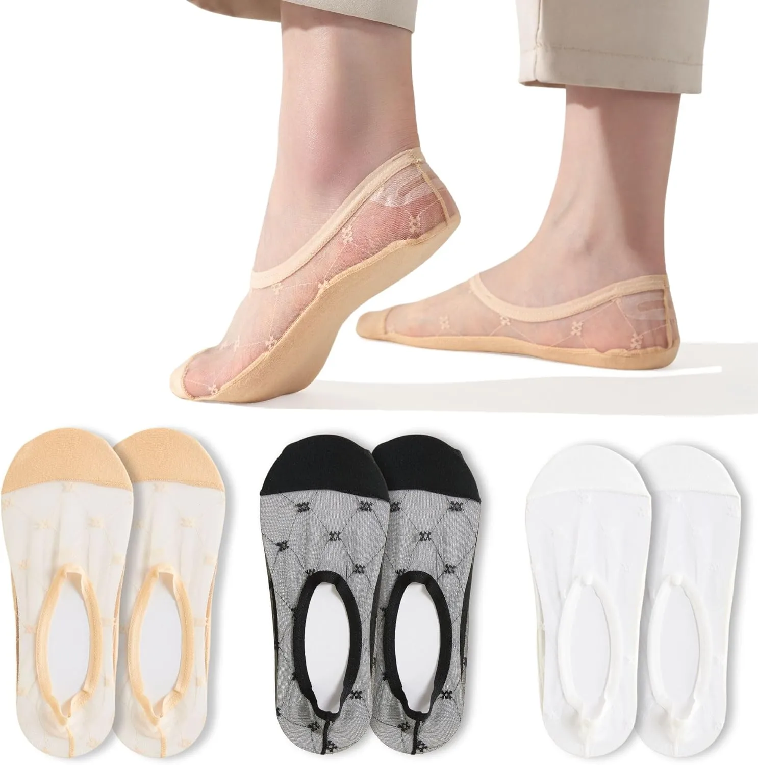Seamless No Show Socks Ultra Thin Liner Socks for Women Lightweight Flat Boat Line Cotton Footies