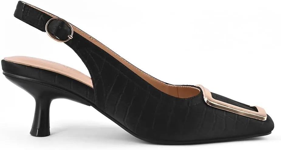 Slingback Kitten Heels for Women Closed Square Toe Low Heel Pumps with Metal Buckle Ankle Strap Heeled Sandals Dress Shoes for Work Date Daily Wear