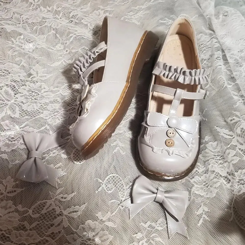 Sohiwoo kawaii shoes loli cos Japanese student sweet lolita shoes vintage round head comfortable women shoes cute lace ruffle bowknot ka