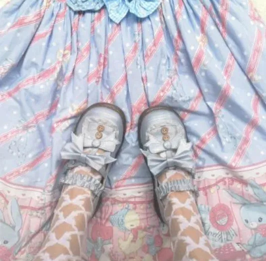 Sohiwoo kawaii shoes loli cos Japanese student sweet lolita shoes vintage round head comfortable women shoes cute lace ruffle bowknot ka
