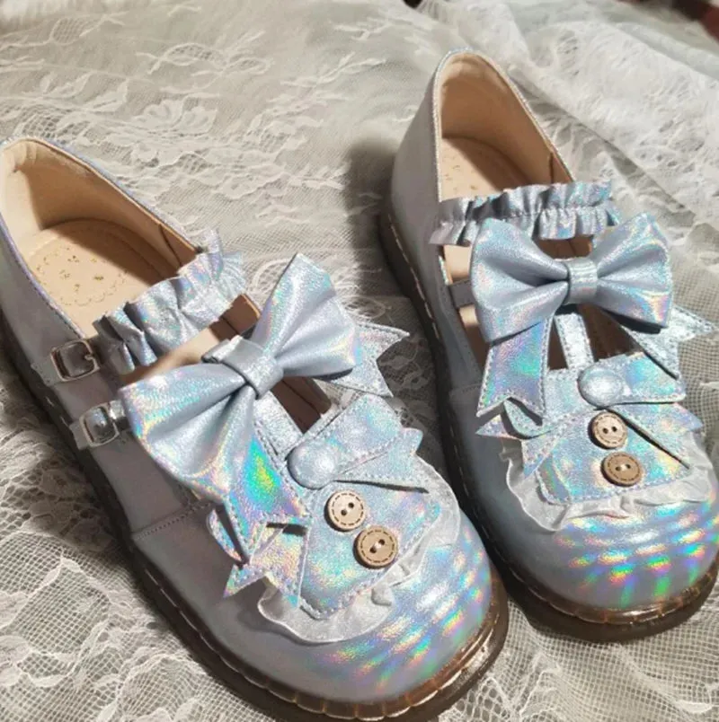 Sohiwoo kawaii shoes loli cos Japanese student sweet lolita shoes vintage round head comfortable women shoes cute lace ruffle bowknot ka