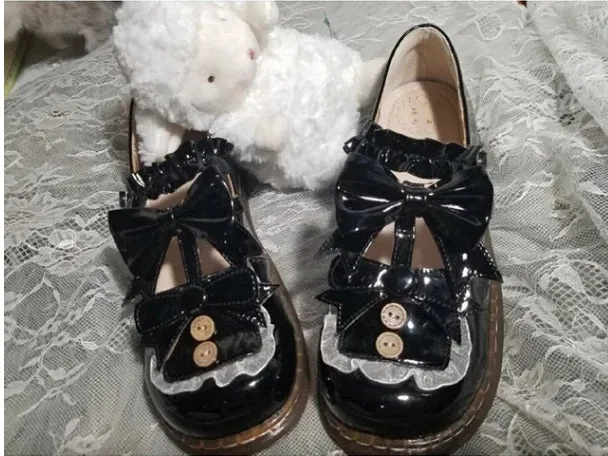 Sohiwoo kawaii shoes loli cos Japanese student sweet lolita shoes vintage round head comfortable women shoes cute lace ruffle bowknot ka