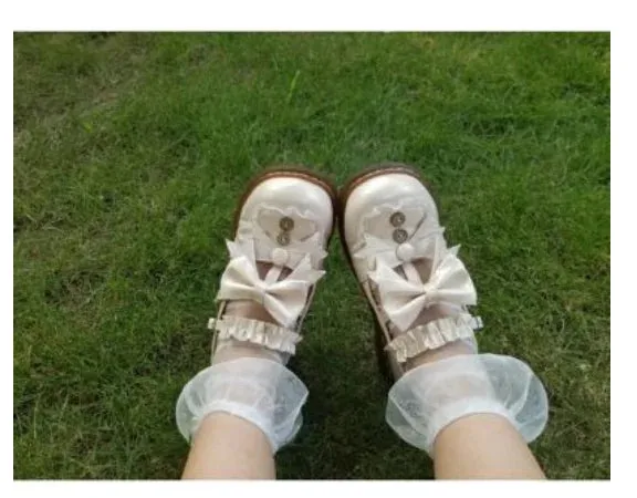 Sohiwoo kawaii shoes loli cos Japanese student sweet lolita shoes vintage round head comfortable women shoes cute lace ruffle bowknot ka