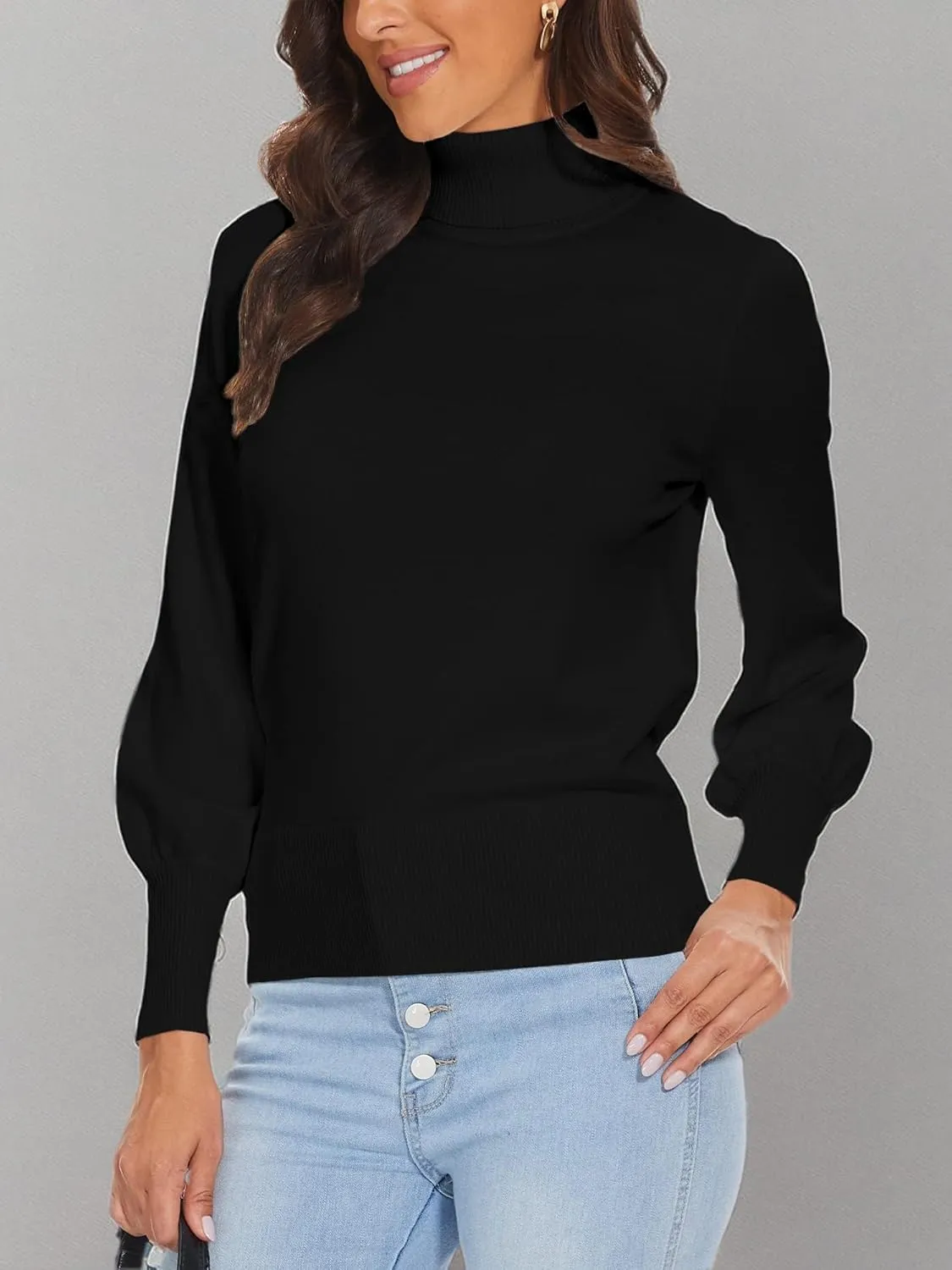 Spicy Sandia Women's Turtleneck Mock Neck Sweater Long Sleeves Casual Dressy Knit Pullover Tops Fall Winter Trendy