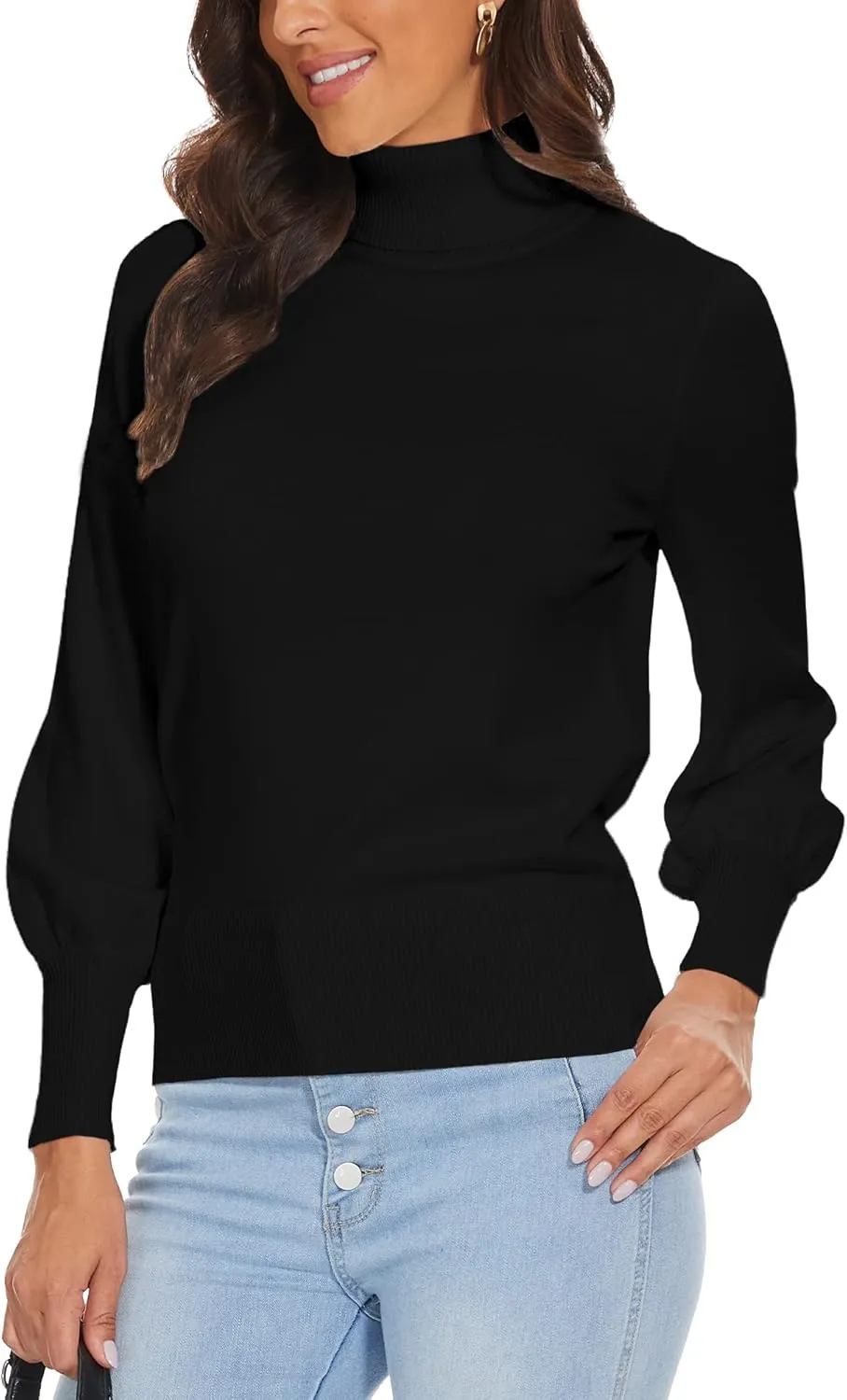 Spicy Sandia Women's Turtleneck Mock Neck Sweater Long Sleeves Casual Dressy Knit Pullover Tops Fall Winter Trendy