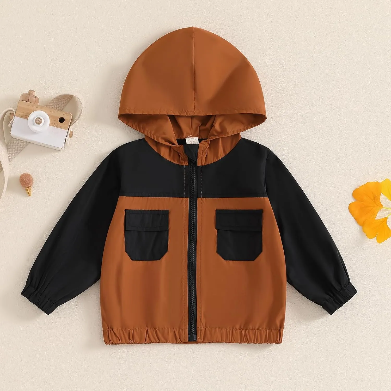 Toddler Baby Boy Fall Winter Jacket Kids Lightweight Windbreaker Outerwear Color Block Hooded Sweatshirt Coat