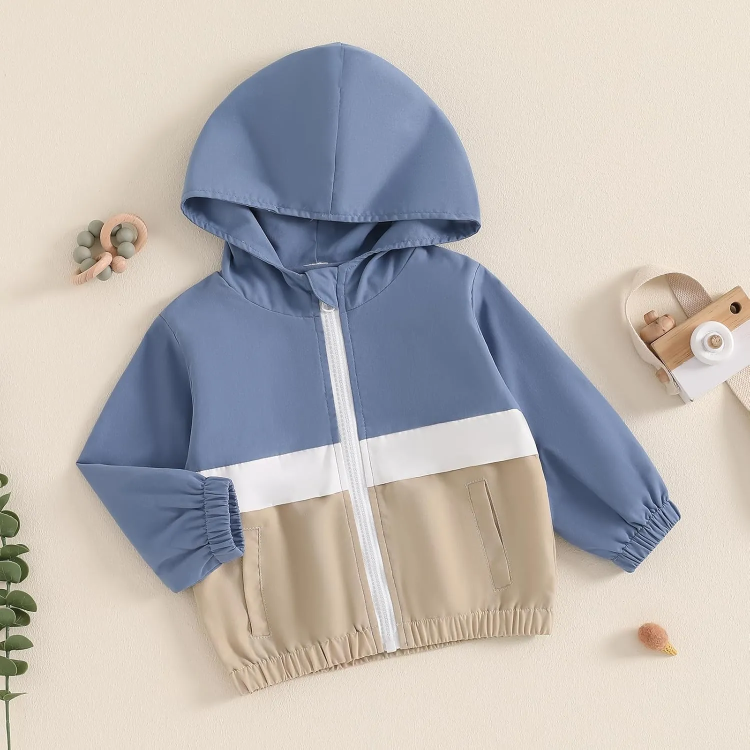 Toddler Baby Boy Fall Winter Jacket Kids Lightweight Windbreaker Outerwear Color Block Hooded Sweatshirt Coat