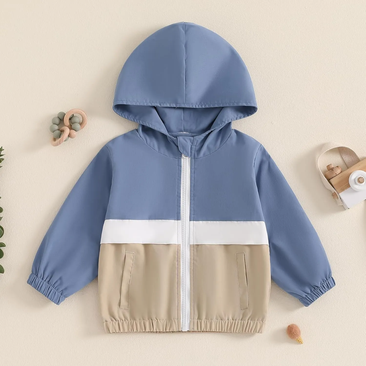 Toddler Baby Boy Fall Winter Jacket Kids Lightweight Windbreaker Outerwear Color Block Hooded Sweatshirt Coat