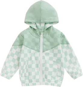 Toddler Baby Boy Fall Winter Jacket Kids Lightweight Windbreaker Outerwear Color Block Hooded Sweatshirt Coat