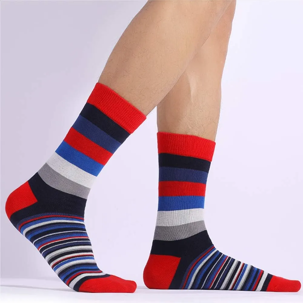TOEJYJ Mens Fun Dress Socks, Pattern Funny Casual Socks Pack, Colorful Striped Cotton Novelty Socks Size 10-13