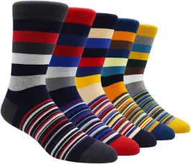TOEJYJ Mens Fun Dress Socks, Pattern Funny Casual Socks Pack, Colorful Striped Cotton Novelty Socks Size 10-13