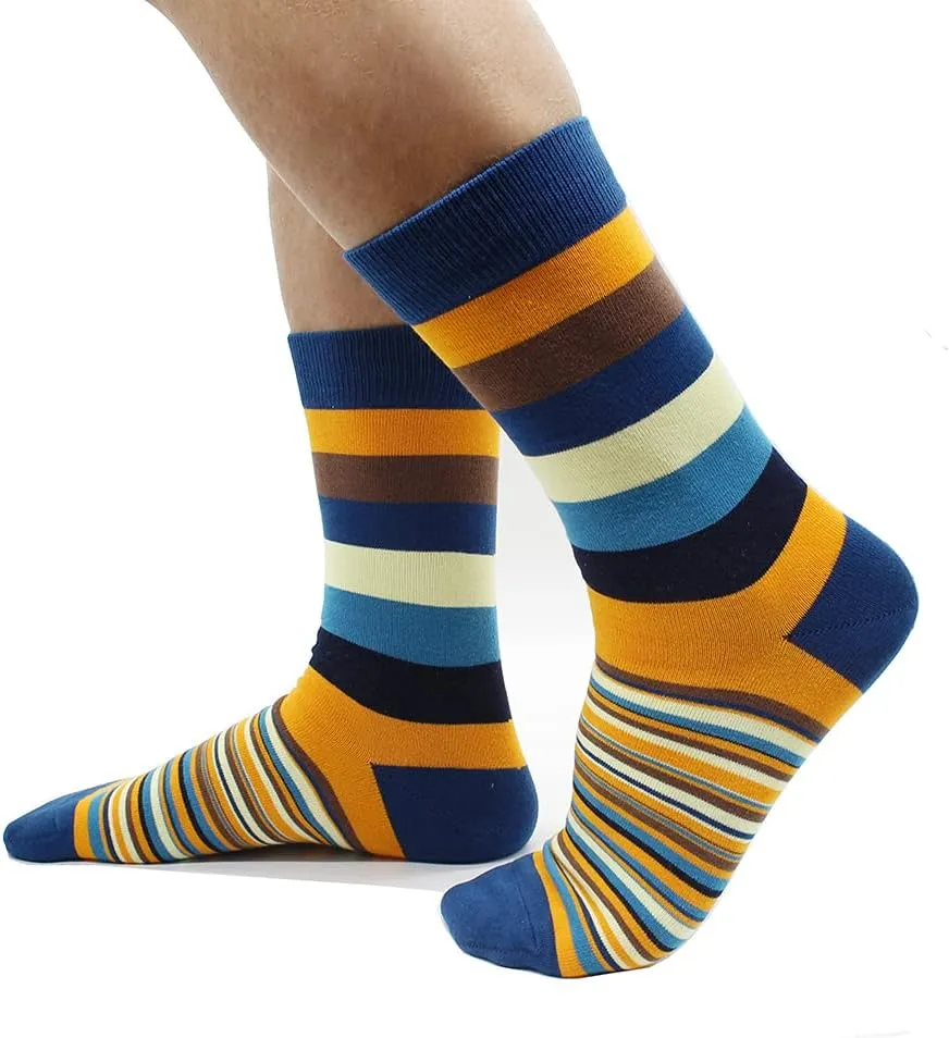 TOEJYJ Mens Fun Dress Socks, Pattern Funny Casual Socks Pack, Colorful Striped Cotton Novelty Socks Size 10-13