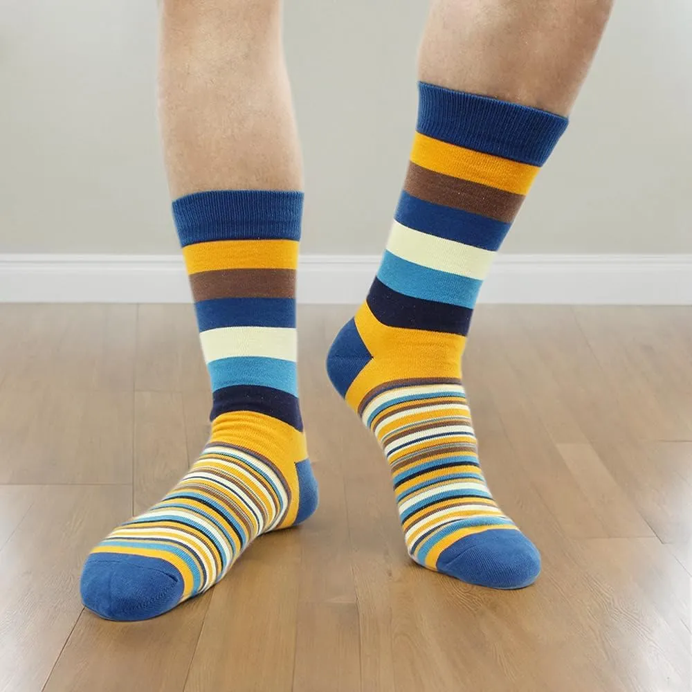 TOEJYJ Mens Fun Dress Socks, Pattern Funny Casual Socks Pack, Colorful Striped Cotton Novelty Socks Size 10-13
