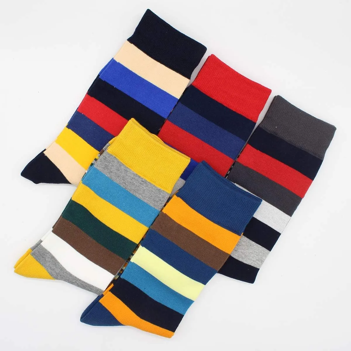 TOEJYJ Mens Fun Dress Socks, Pattern Funny Casual Socks Pack, Colorful Striped Cotton Novelty Socks Size 10-13