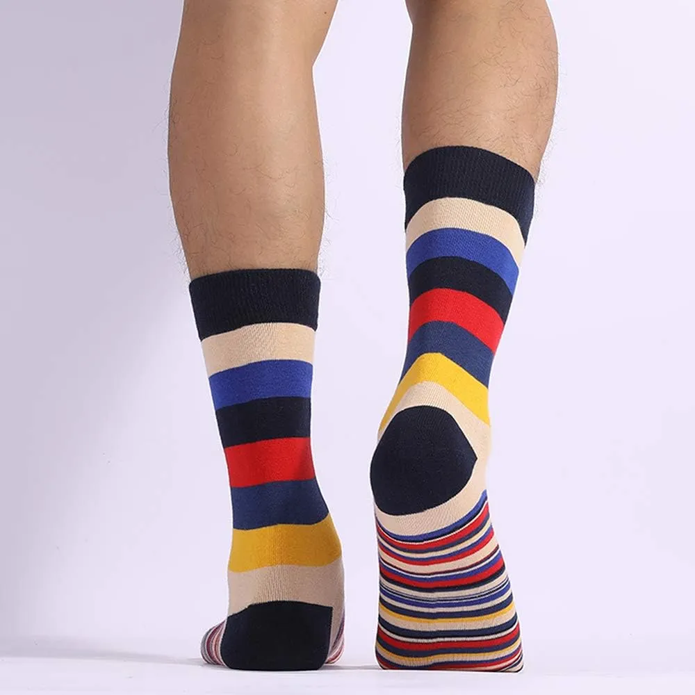 TOEJYJ Mens Fun Dress Socks, Pattern Funny Casual Socks Pack, Colorful Striped Cotton Novelty Socks Size 10-13