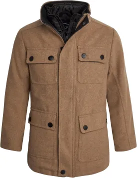 URBAN REPUBLIC Boys Wool Dress Coat - Warm Stylish Winter Jacket with Double Zip and Snap Closure and Bib Insert (Size: 4-20)