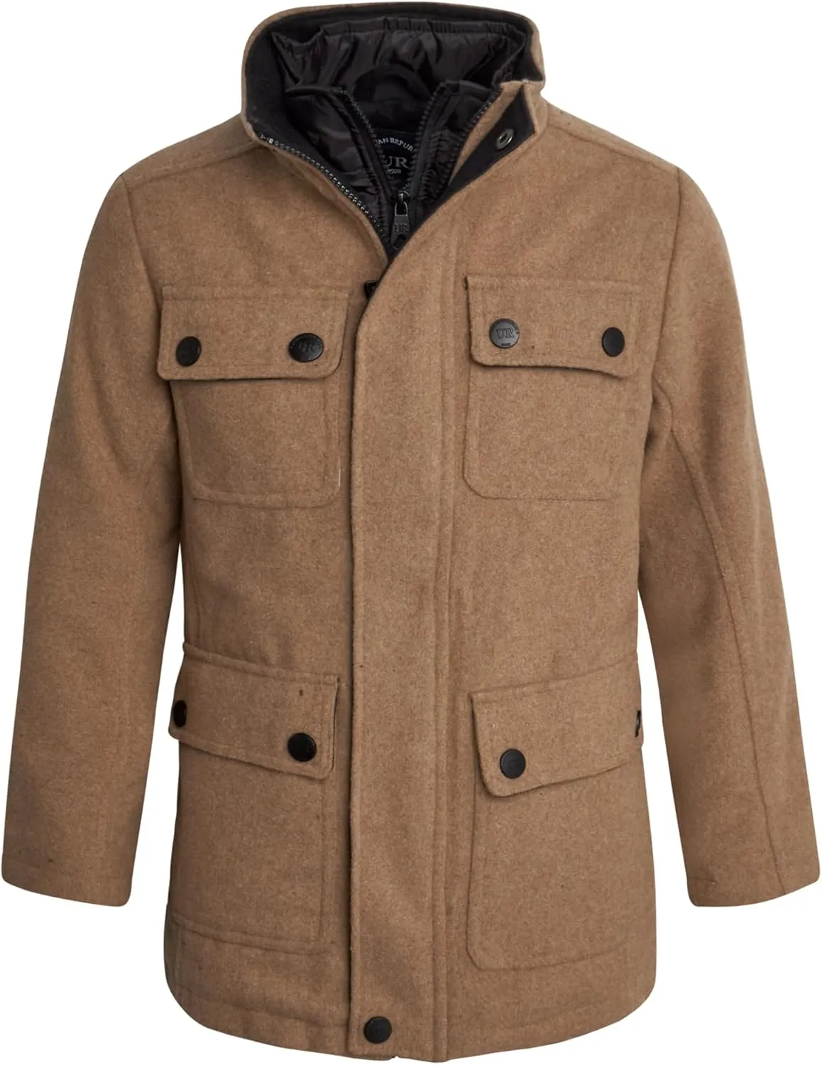 URBAN REPUBLIC Boys Wool Dress Coat - Warm Stylish Winter Jacket with Double Zip and Snap Closure and Bib Insert (Size: 4-20)